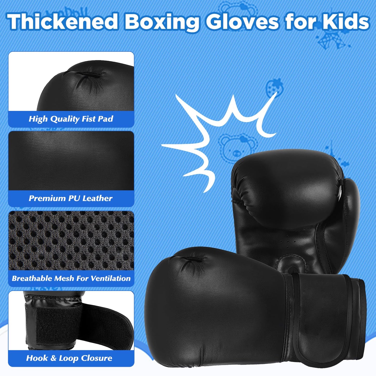 Kids Punching Bag Set, 2.75ft Filled Heavy Bag Kickboxing Bag with 2KG Sponge & 6oz Gloves, Hanging Boxing Bag for Kids Youth Boxing, MMA, Muay Thai, Karate, Martial Art, Home Gym Training