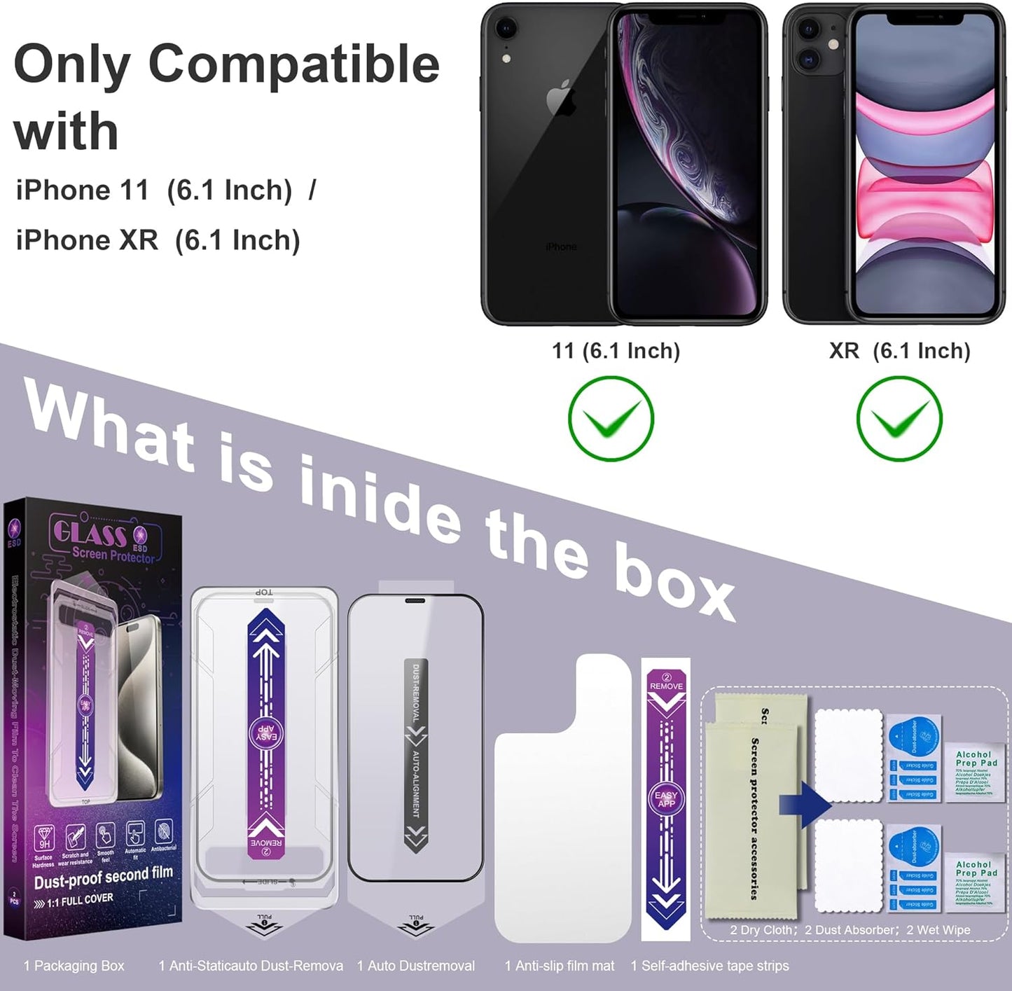 CHRYSHA 2-Pack 11 6.1-Inch, Screen Protector Tempered Glass for iPhone and iPhone XR Auto Dust Removal, No Bubbles