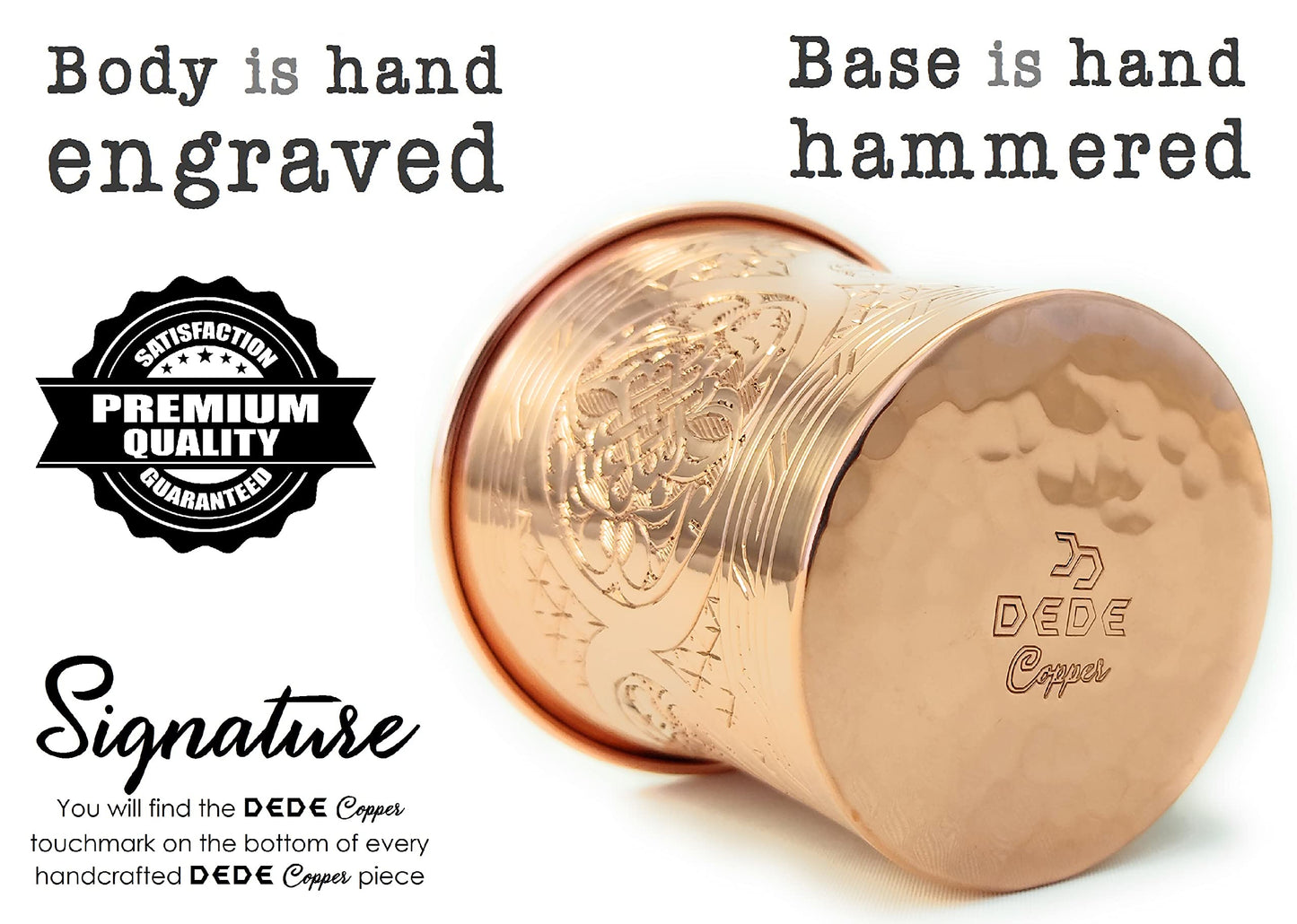 DEDE Copper - CC Series (20 oz) - Handcrafted Super Heavy Weight Drinking Cups or Serving Cold Beverages and Cocktail Mugs, Handmade Unlined Uncoated Pure Solid Copper Tumblers (Engraved)