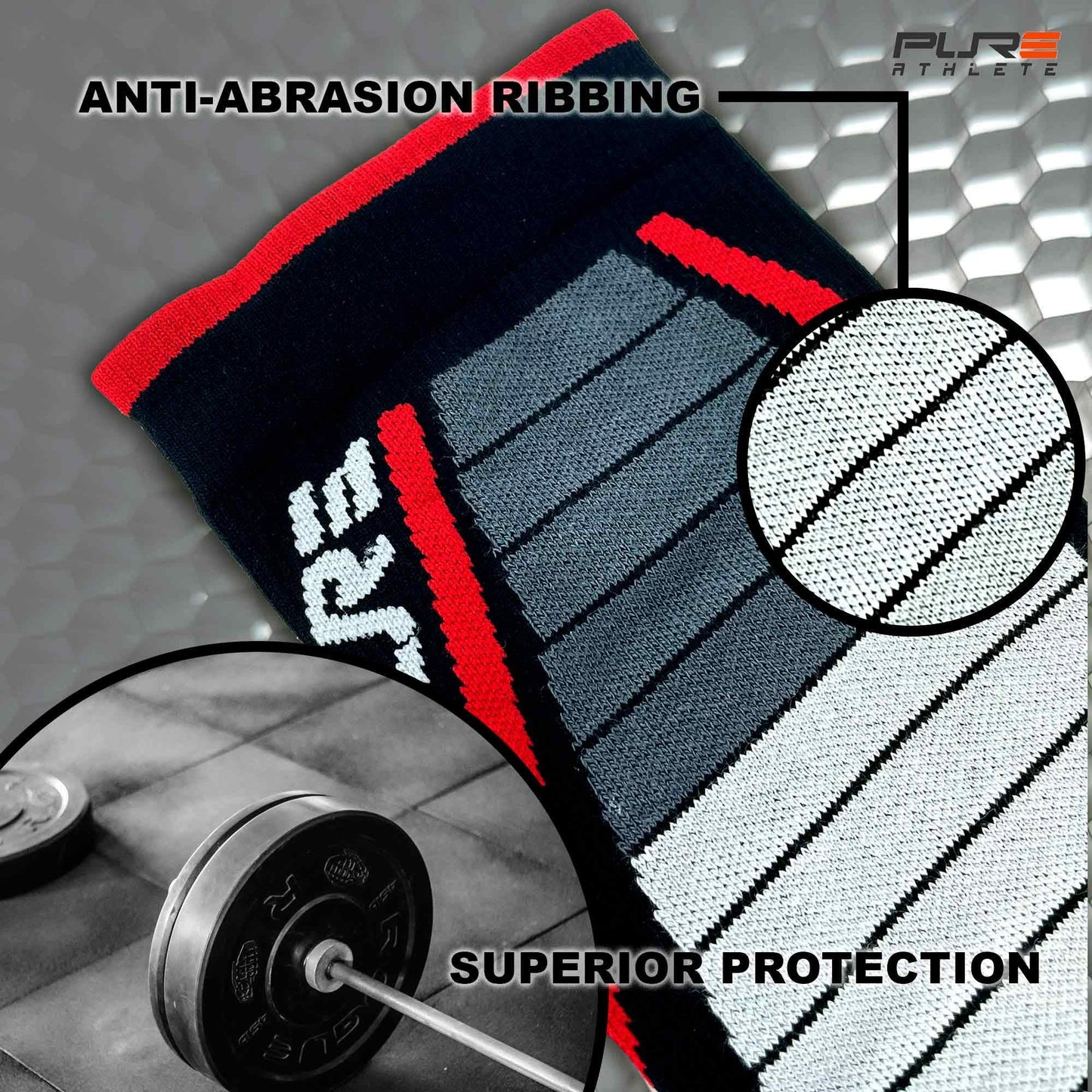 Pure Athlete Lifting Socks- Weightlifting Shin Guards, Deadlift Protector Compression Sock for Cross Training & Weightlift (Black/Red, Large)