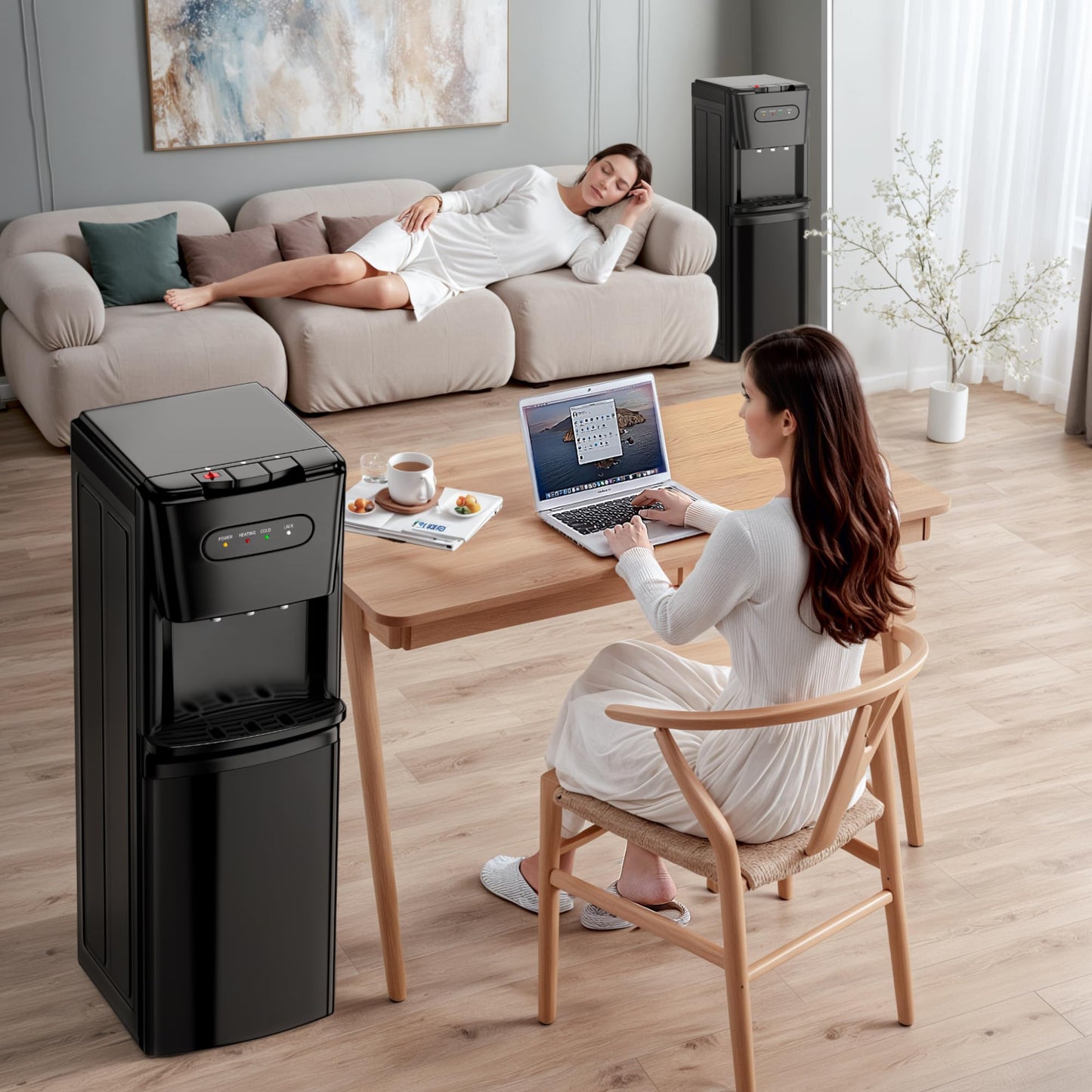 Manastin Bottom Loading Water Cooler Dispenser，3 Temperature Settings - Hot, Cold & Room, Empty Bottle Indicator, Child Safety Lock, Ideal for Office, Home, Living Room, Matte Black