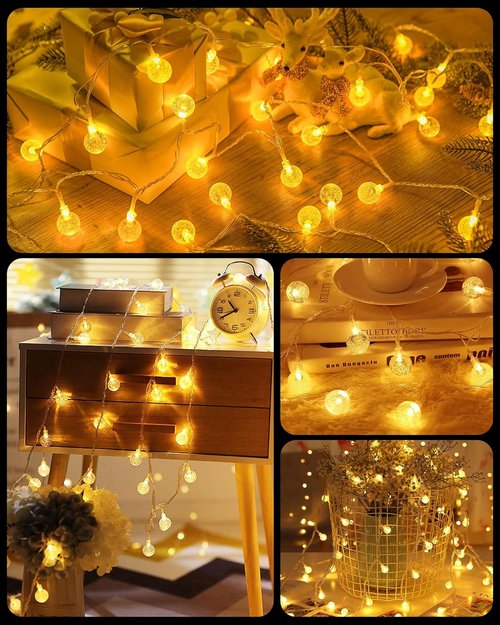Minetom Crystal Globe String Lights - 33 ft 100 LED Color Changing Fairy Lights with Remote & Timer | Waterproof for Bedroom, Tent, Party - 16 Colors