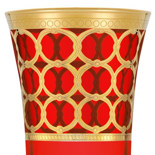 Lorren Home Trends Deep Red Colored Champagne Flutes with Gold Rings, Set of 4