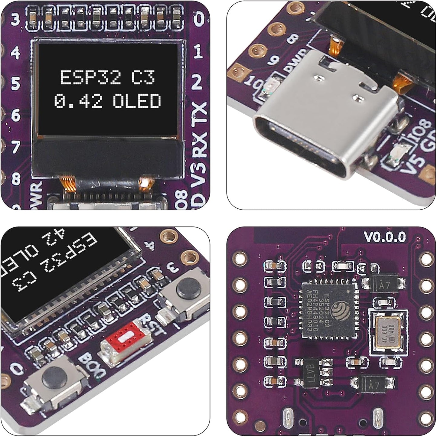 AITRIP 3PCS ESP32-C3 0.42 Inch ESP32 OLED Development Board with OLED Module Ceramic Antenna WiFi Bluetooth Supermini