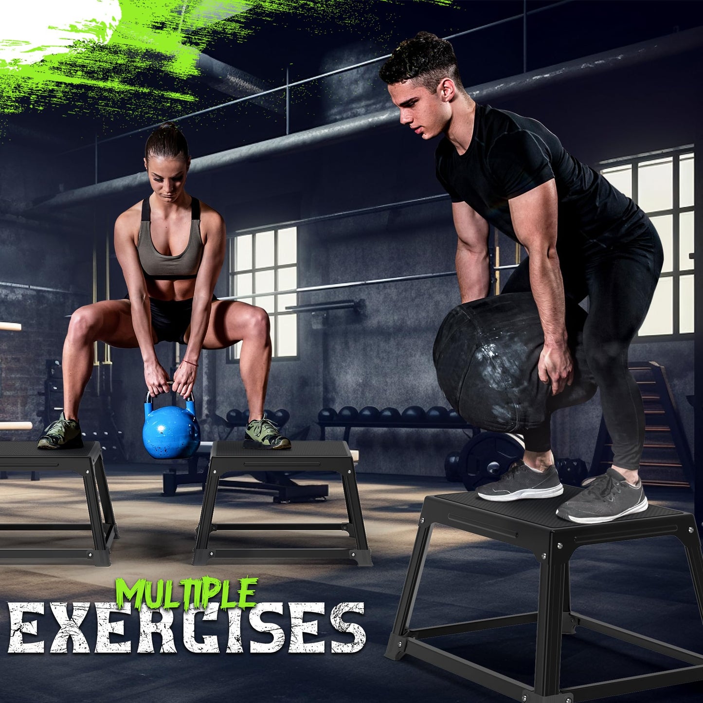 Metal Plyometric Jumping Box 12 Inch with 17 * 13 Inch Surface Steel Plyo Box Home Gym Jump Trainer for Fitness Exercise Agility Stamina Conditioning Strength Training