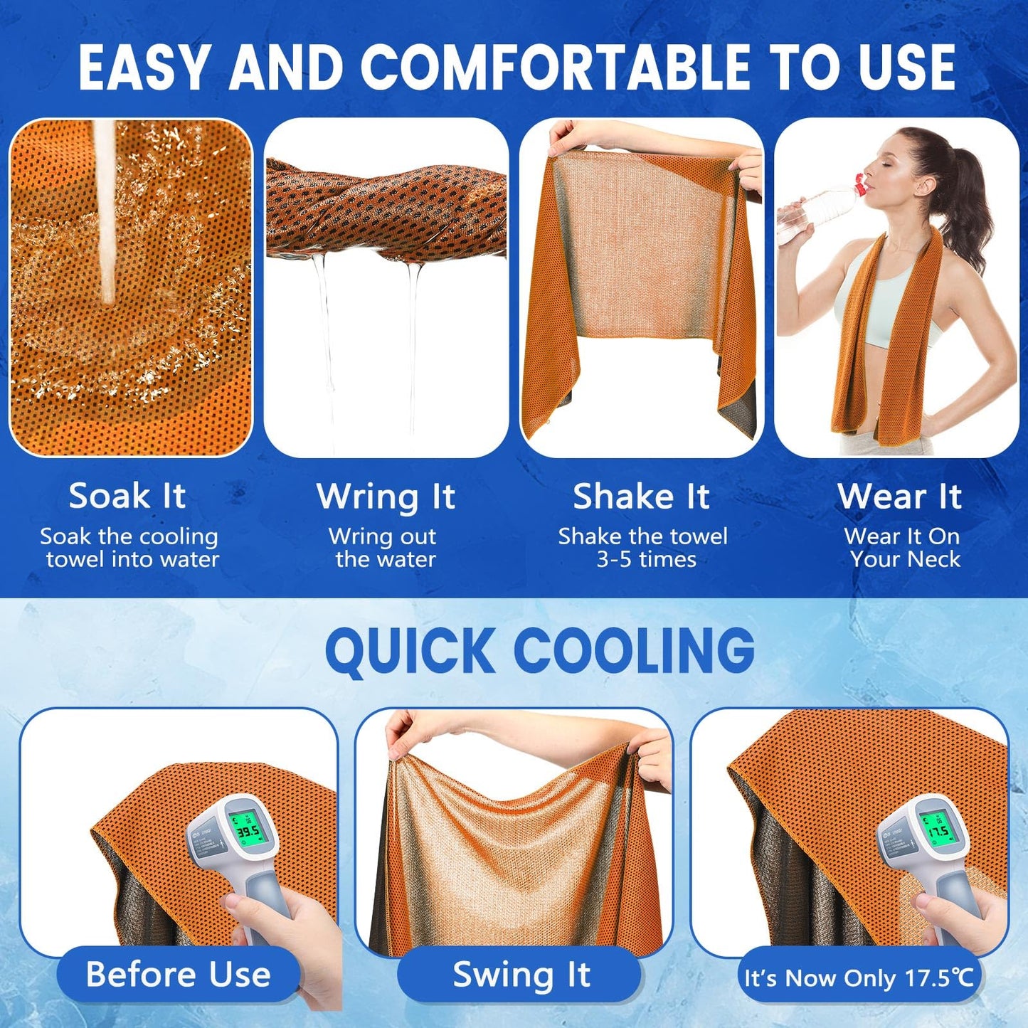 Hosuly 24 Pack Cooling Towels 40"x12" Ice Breathable Soft Chilly Sweat Rag Microfiber Workout Rags for Gym Cooling Towels for Neck and Face for Yoga Golf Sport Running(Orange)