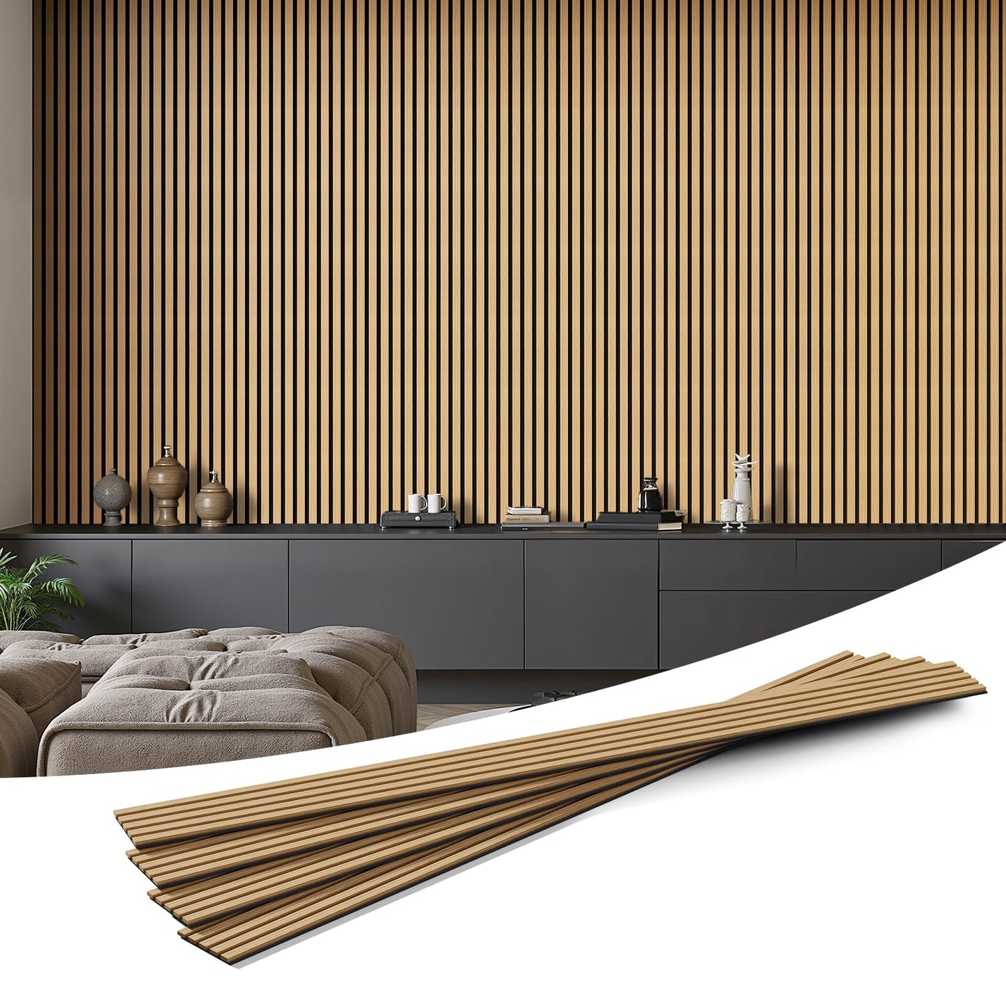INMOZATA Wood Slat Wall Panels, 4 Pack 94.5" x 7.9" 3D Fluted Soundproof Fire Resistant Acoustic Wooden Panel for Interior Wall Decor, Living Room, Bedroom, Ceiling (Oak)