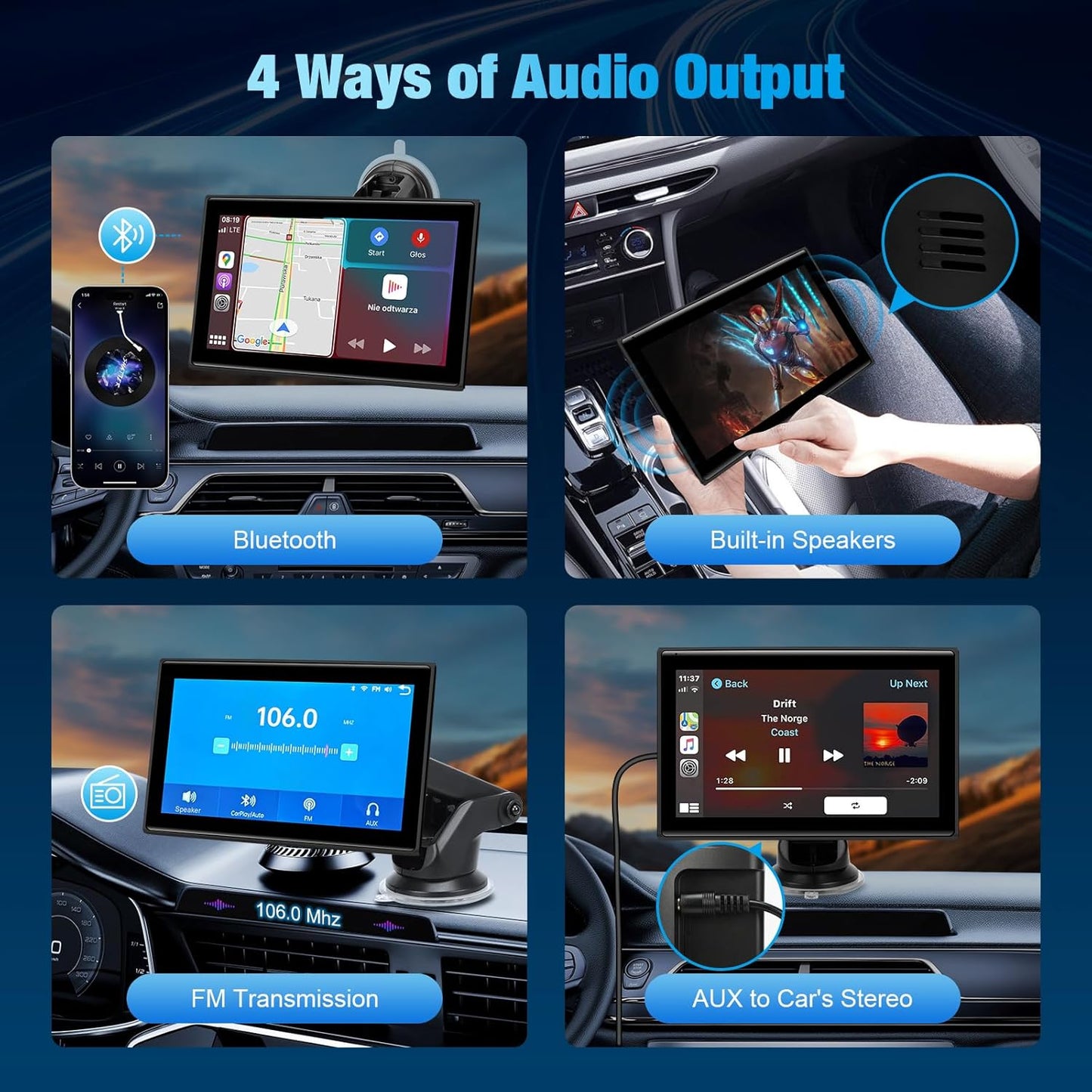 BOAODIFSH 7" Portable Wireless CarPlay Screen for Car Apple CarPlay & Android Auto, HD Touch Screen Car Stereo