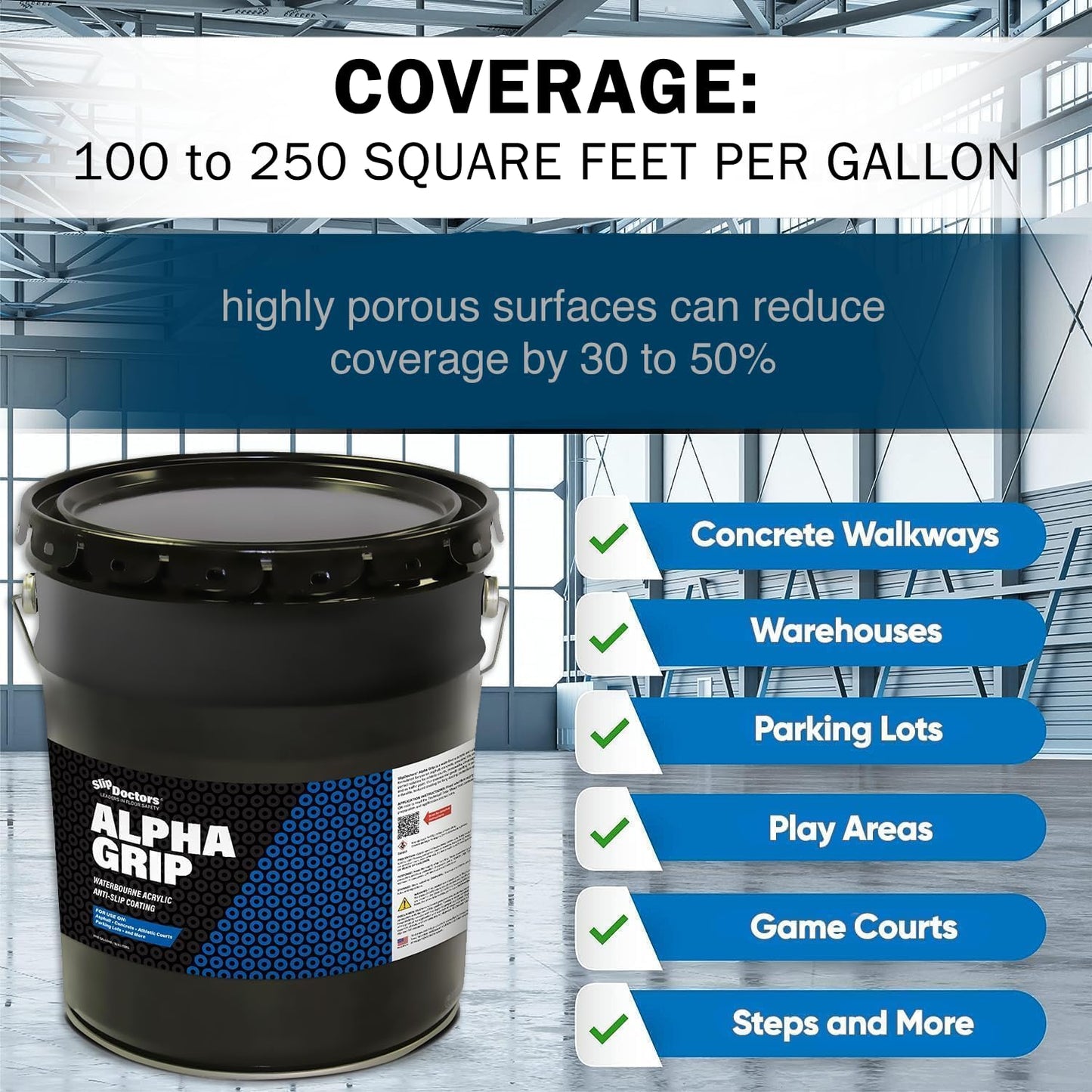 Alpha Grip Non-Slip Paint for Concrete & Asphalt – Non-Skid Coating Ideal for Striping Parking Lots, Playgrounds & Pavements (Red, 5 Gallon)