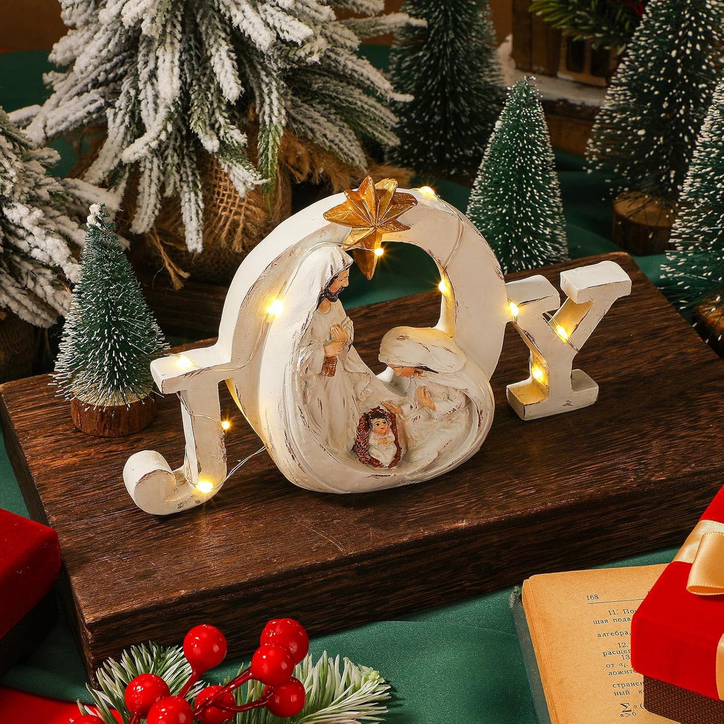 Soaoo Christmas Nativity Scene - LED String Lights & Holy Family Figure Set | Indoor Tabletop Decor
