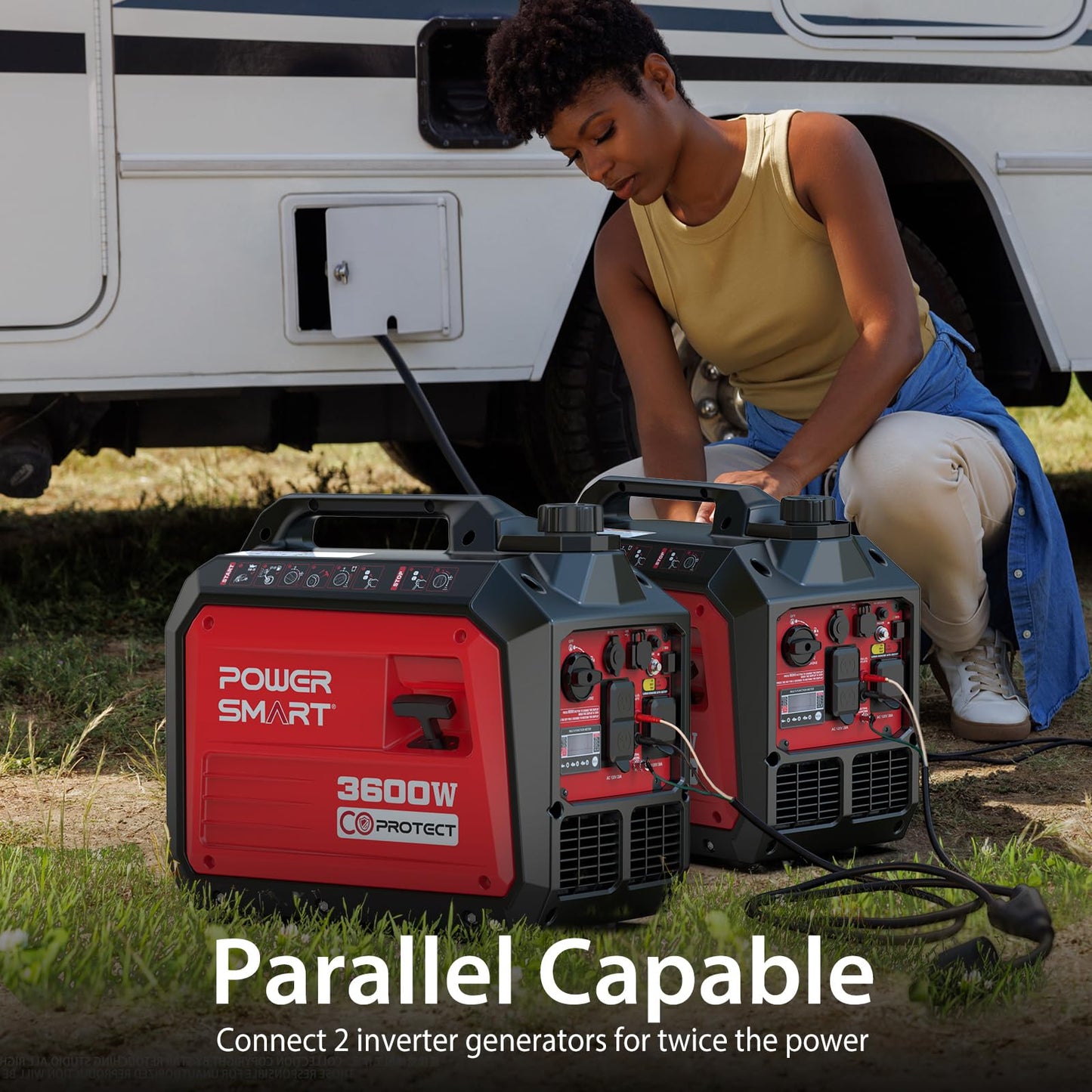 PowerSmart 3600-Watt Portable Inverter Generator, Super Quiet Generators for Home Use, Outdoor Camping, RV Ready 30A Outlet, Digital Display, Parallel Ready, EPA Compliant