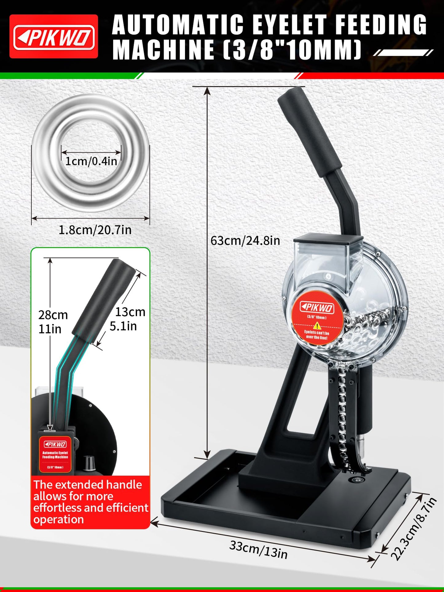 PIKWO Automatic Eyelet Feeding Machine (3/8" 10mm) Press Punch Tool Kit with 3/8” Die and 10,000 Pcs Grommets Self Piercing Grommet Maker Labor Saving Corsetry Class Recommended