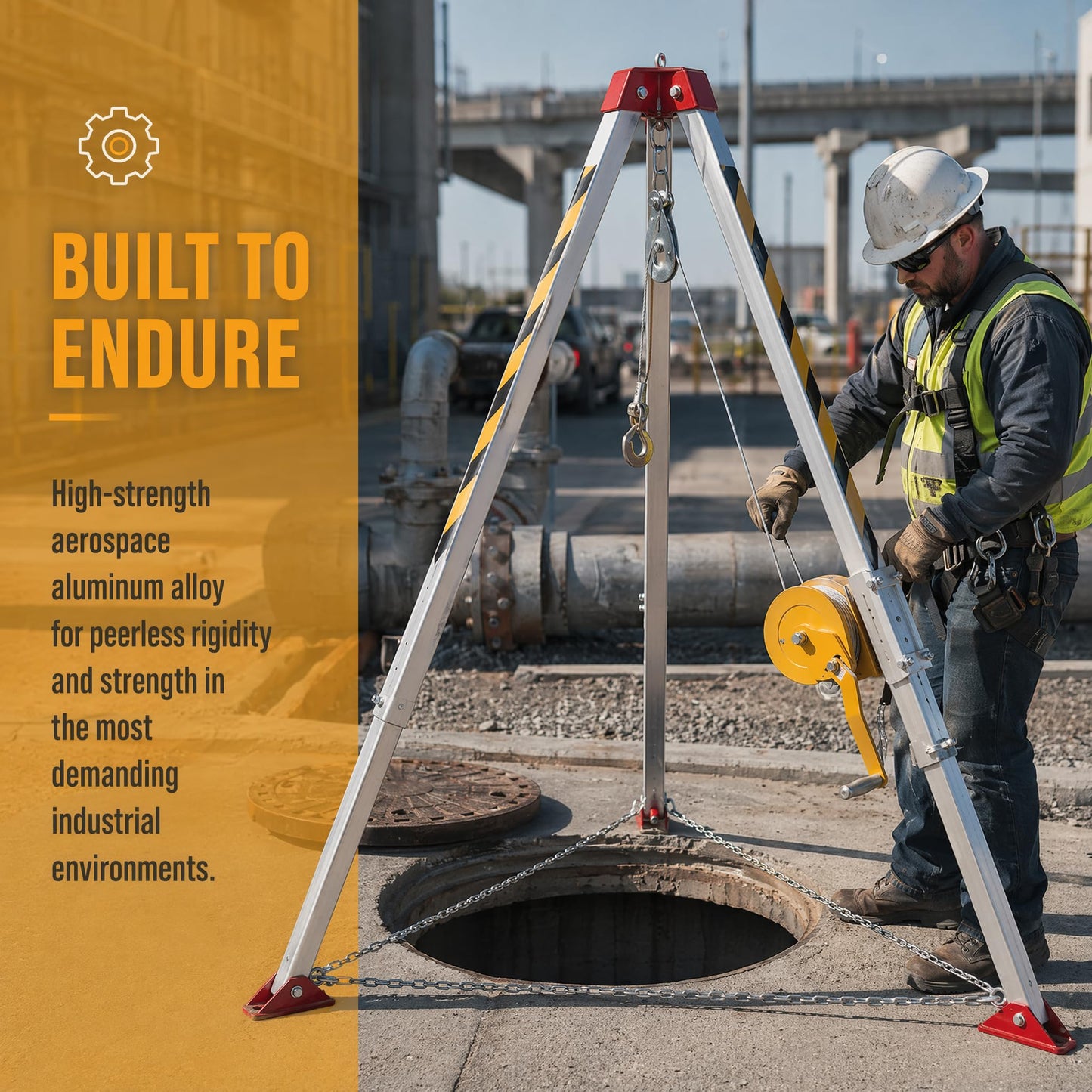 Lifting Winch Tripod Kit 1800lbs Confined Space Tripod Fall Protection Equipment 30m Steel Wire Rope Adjustable Height 4.40-7.1FT Safety Equipment Rescue Tripod Stand System
