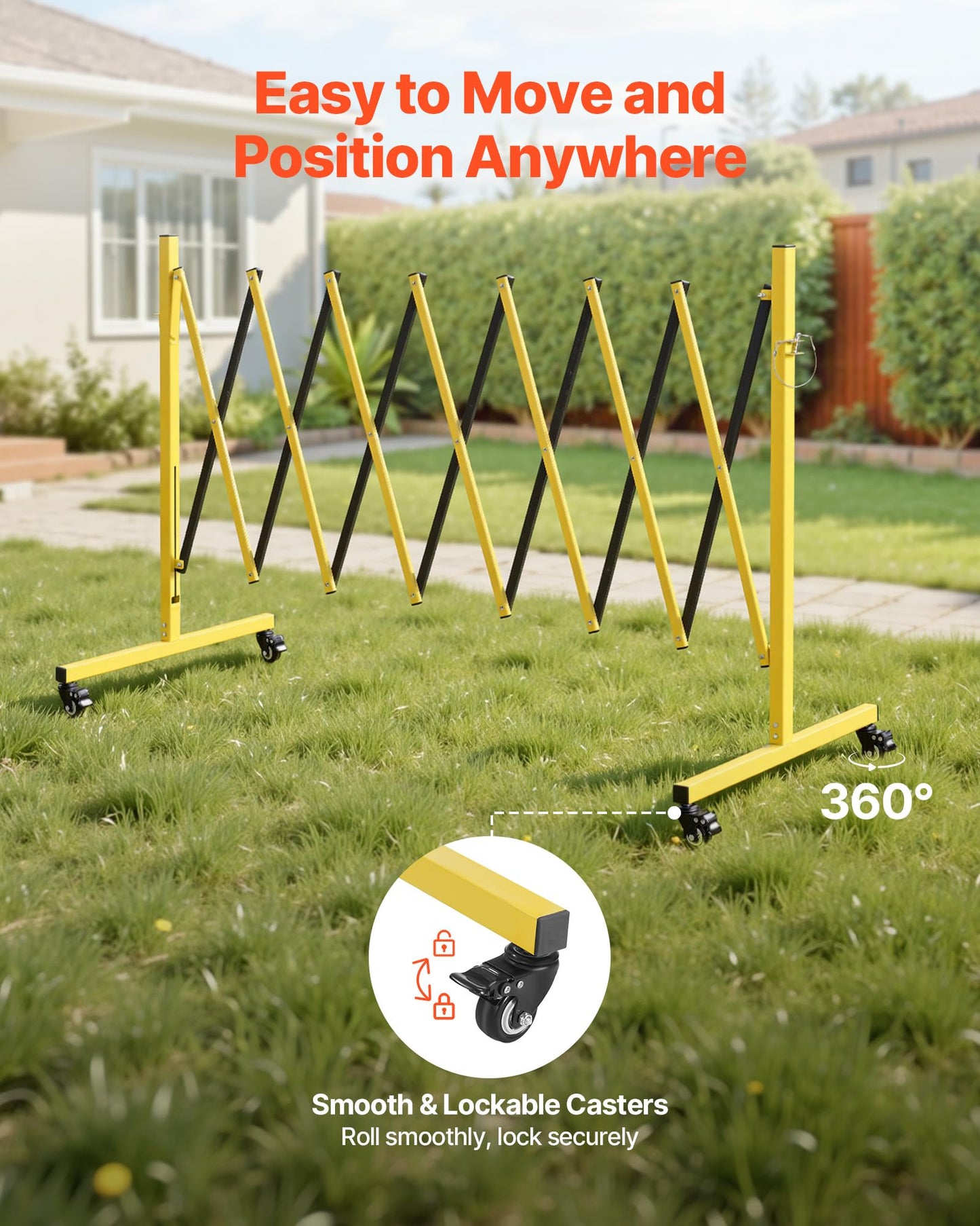 VEVOR Industrial Expandable Barricade, 12FT Expandable Safety Barrier, Flaxible Mobile Barricade with Locking Casters, Portable Folding Security Gate Traffic Fence for Driveway Warehouse Elevator