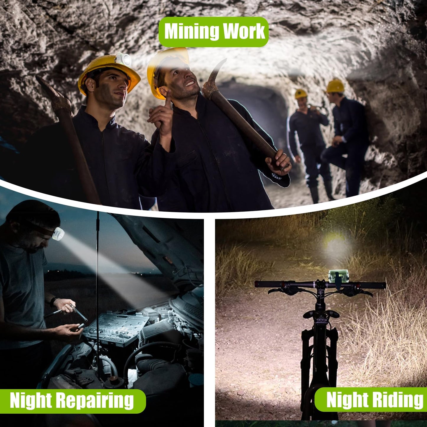 WEILAI Rechargeable LED Mining Headlamp IP68 Waterproof Hard Hat Light for Miners Helmet, Outdoor Work, Caving, Hiking, Riding, Construction, Safety Headlight for Camping and Emergency Use