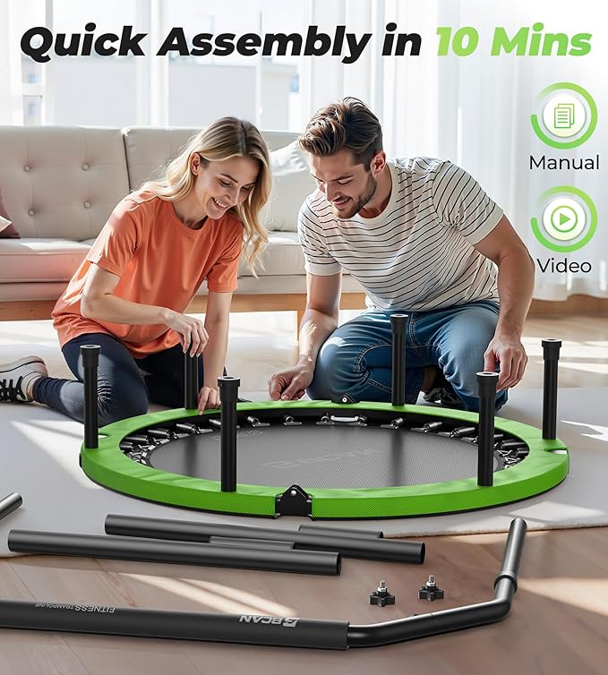 BCAN 40"/48" Foldable Mini Trampoline, Rebounder Trampoline for Adults, U/T Adjustable Foam Handle, Exercise Rebounder for Adults Indoor/Garden Workout, Max Load 330lbs/440lbs