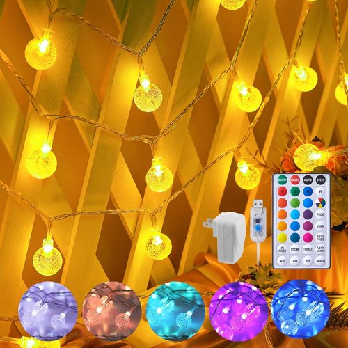 Minetom Crystal Globe String Lights - 33 ft 100 LED Color Changing Fairy Lights with Remote & Timer | Waterproof for Bedroom, Tent, Party - 16 Colors