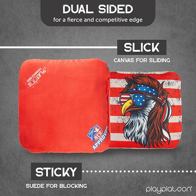 Play Platoon Cornhole Bags Set of 8 Regulation Professional Corn Hole Bean Bags ACO Approved, Competition Weight, Slick and Stick