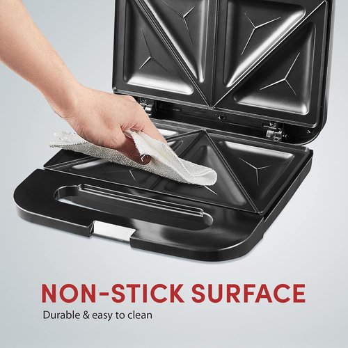 Elite Gourmet Sandwich Panini Maker - Non-Stick Grilled Cheese & Omelets, 2 Slice, 750 Watts, Stainless Steel