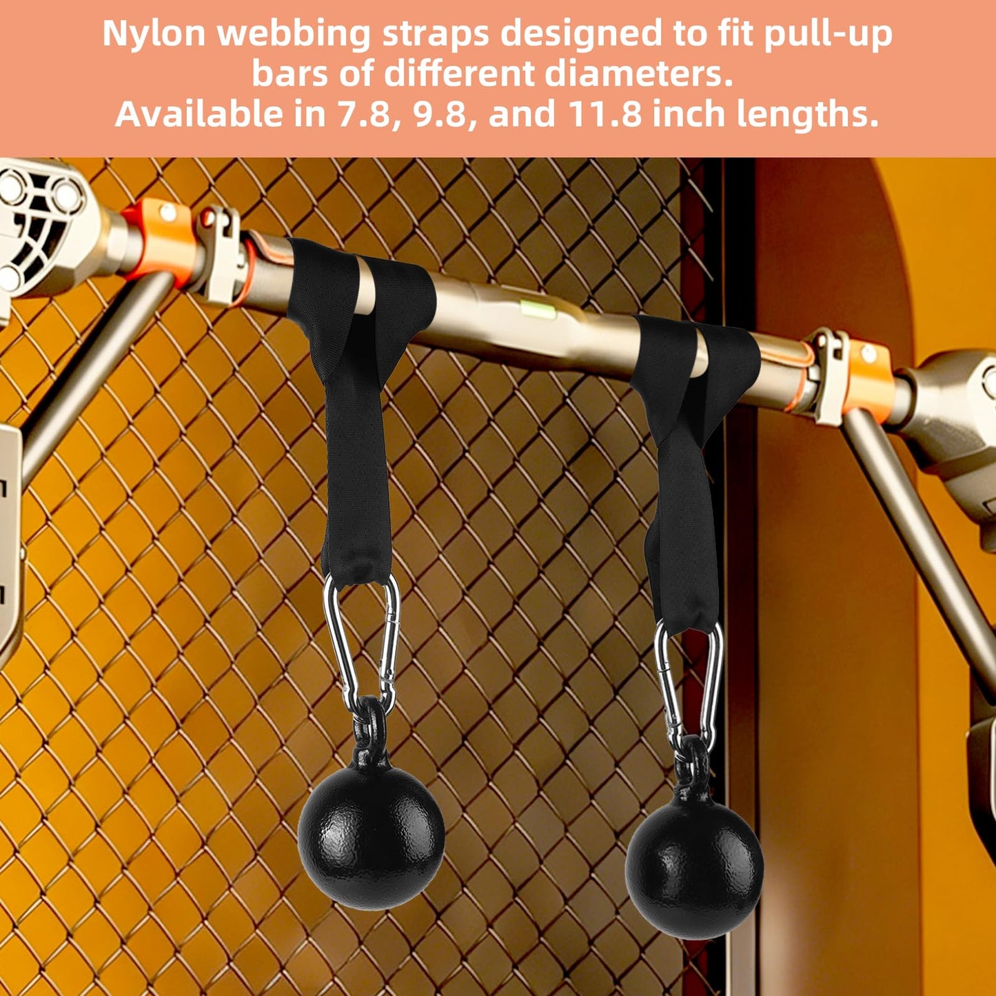 Solid Non-Slip Iron Cannonball Grips, 70 mm Pull Up Balls with 3 Length Hanging Straps and Carabiners, Grip Strength Trainer for Pull-Up Bar, Dead Hangs, Forearm and Hand Training Home & Gym Gear