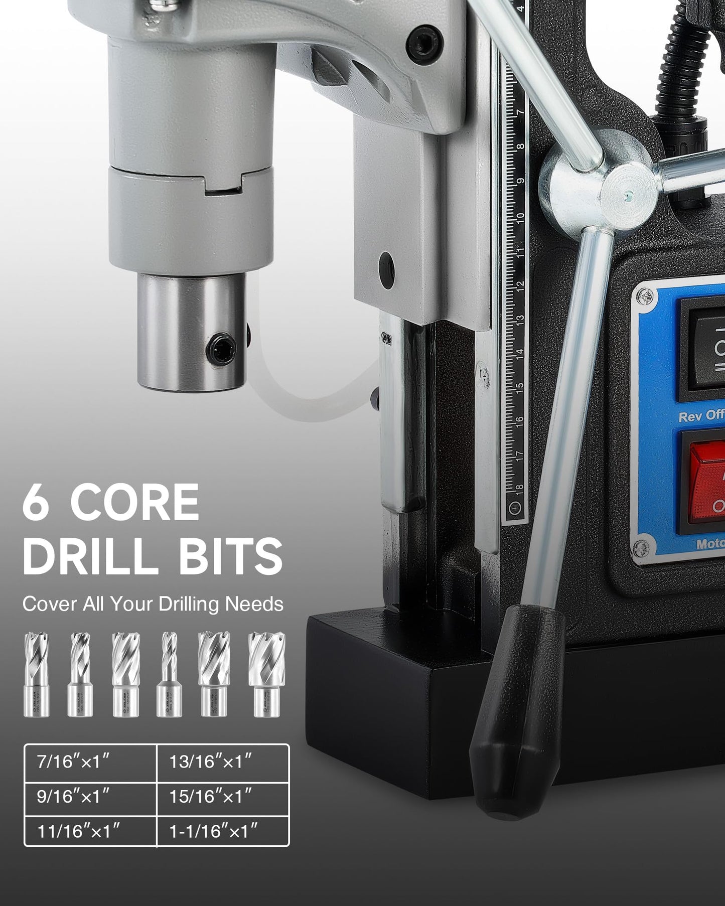 ZELCAN Mag Drill Press with 6 Drill Bits, 1550W Portable Magnetic Press with 2" Boring Diameter, 0-580 rpm Stepless Speed & Reversible Direction, 2922 lbf Power Magnetic