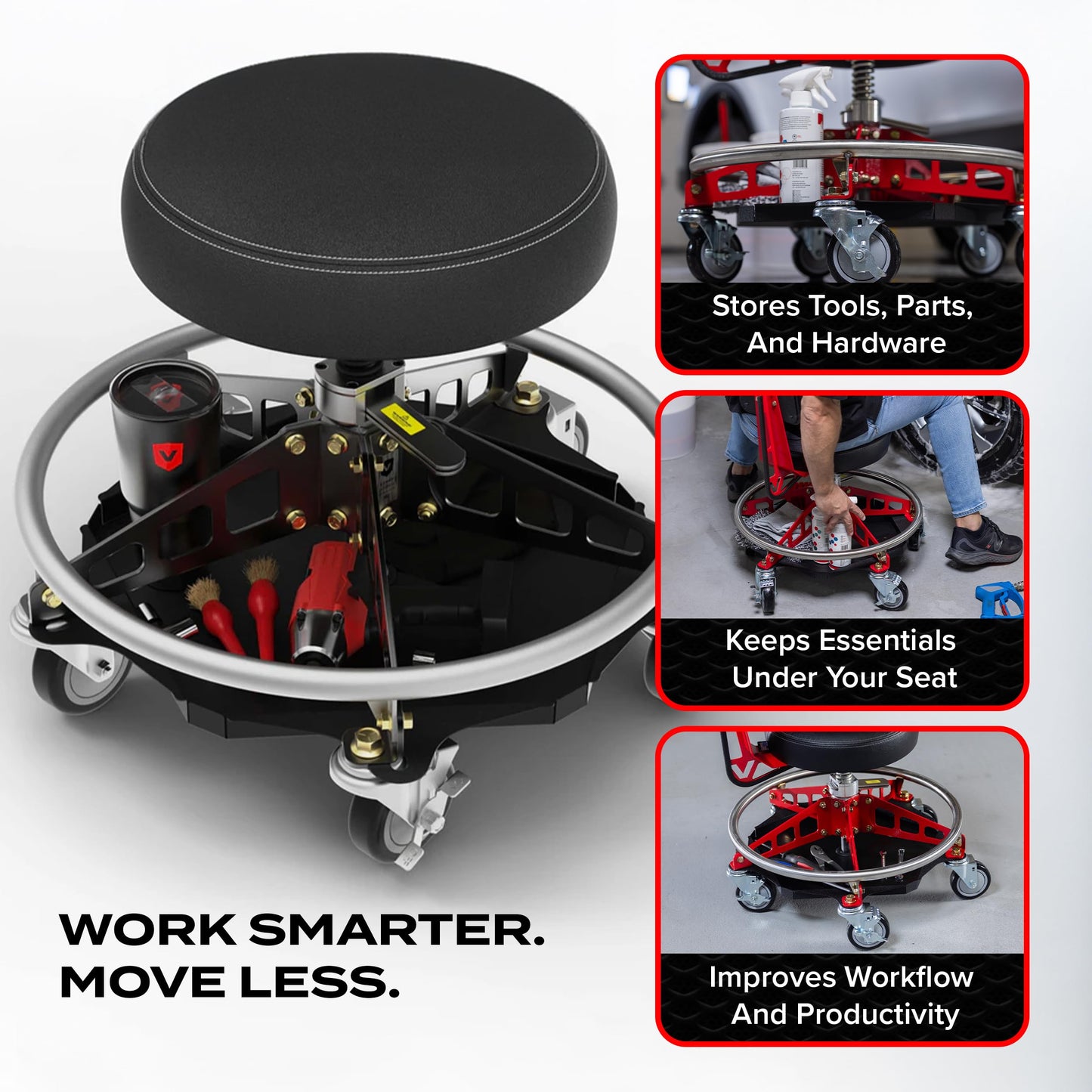 Vyper Industrial Tool Tray Accessory for EZ-Lift Shop Chairs, Steel Under-Seat Tool Organizer with Rubber Mat, Garage and Workshop Efficiency