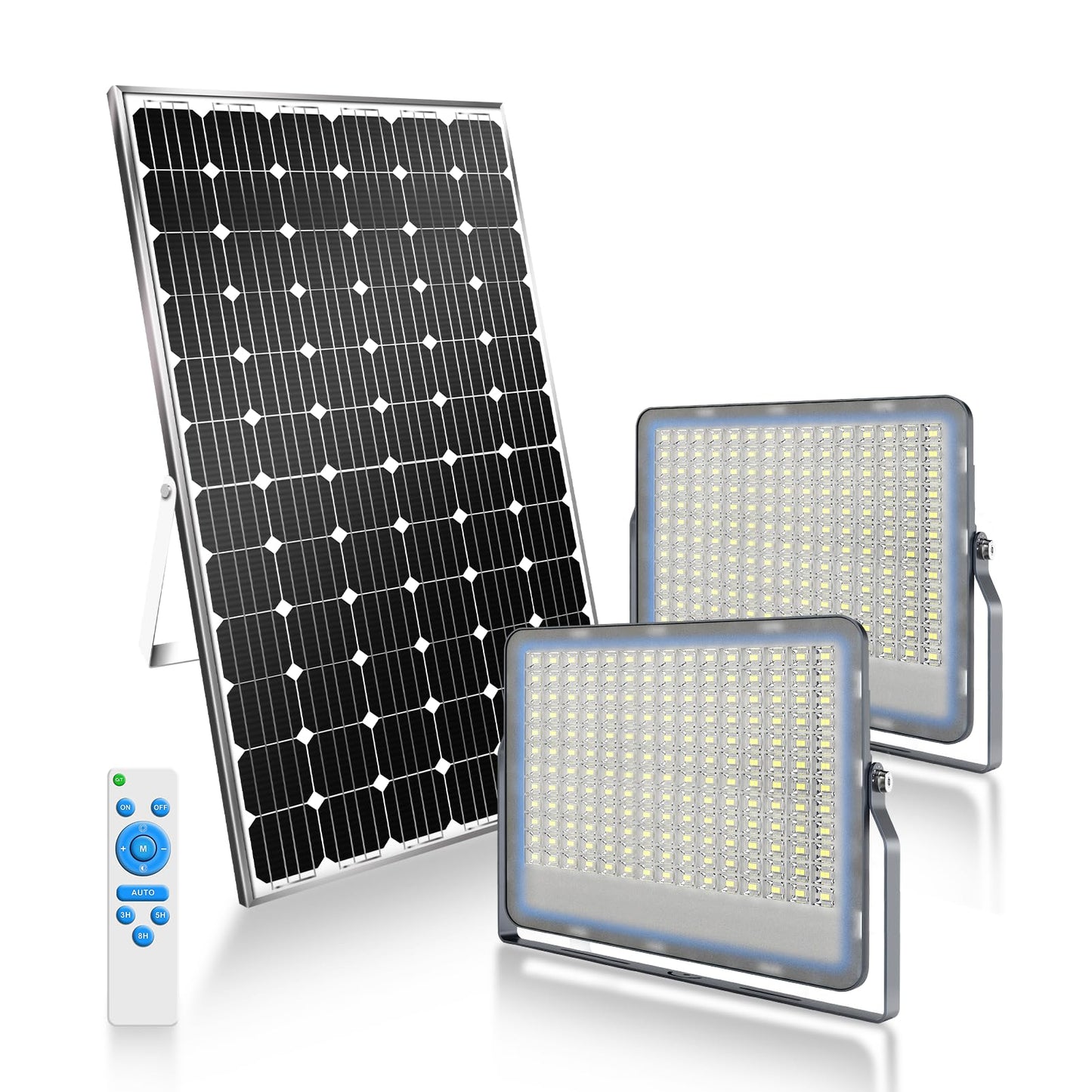 Gebosun 2 Pack 300W Solar Flood Light Outdoor, 24000LM LED Solar Security Light, IP67 Waterproof Dusk to Dawn Solar Light with Remote Control, Bright Solar Yard Light for Garage Garden Farm