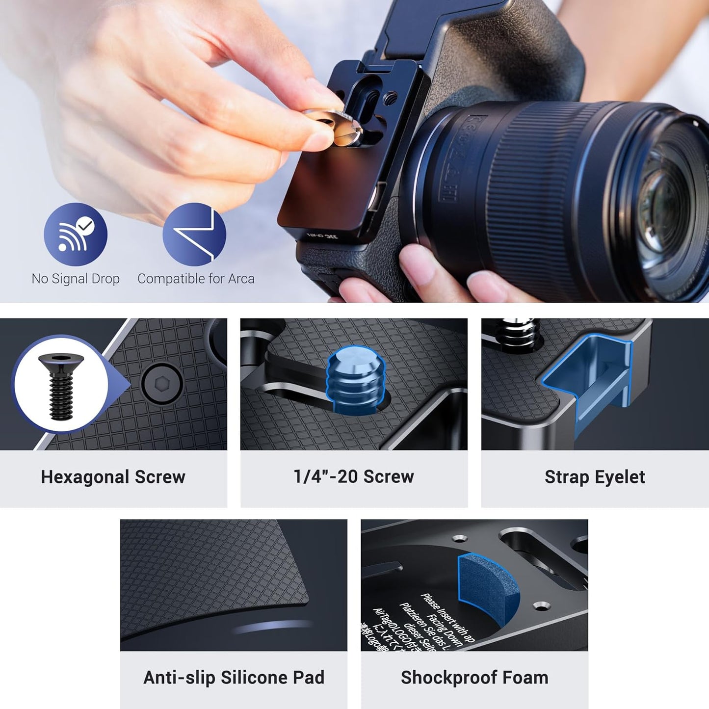Quick Release Camera Neck Strap for Airtag - Compatible with Canon, Nikon, and Sony Mirrorless Cameras