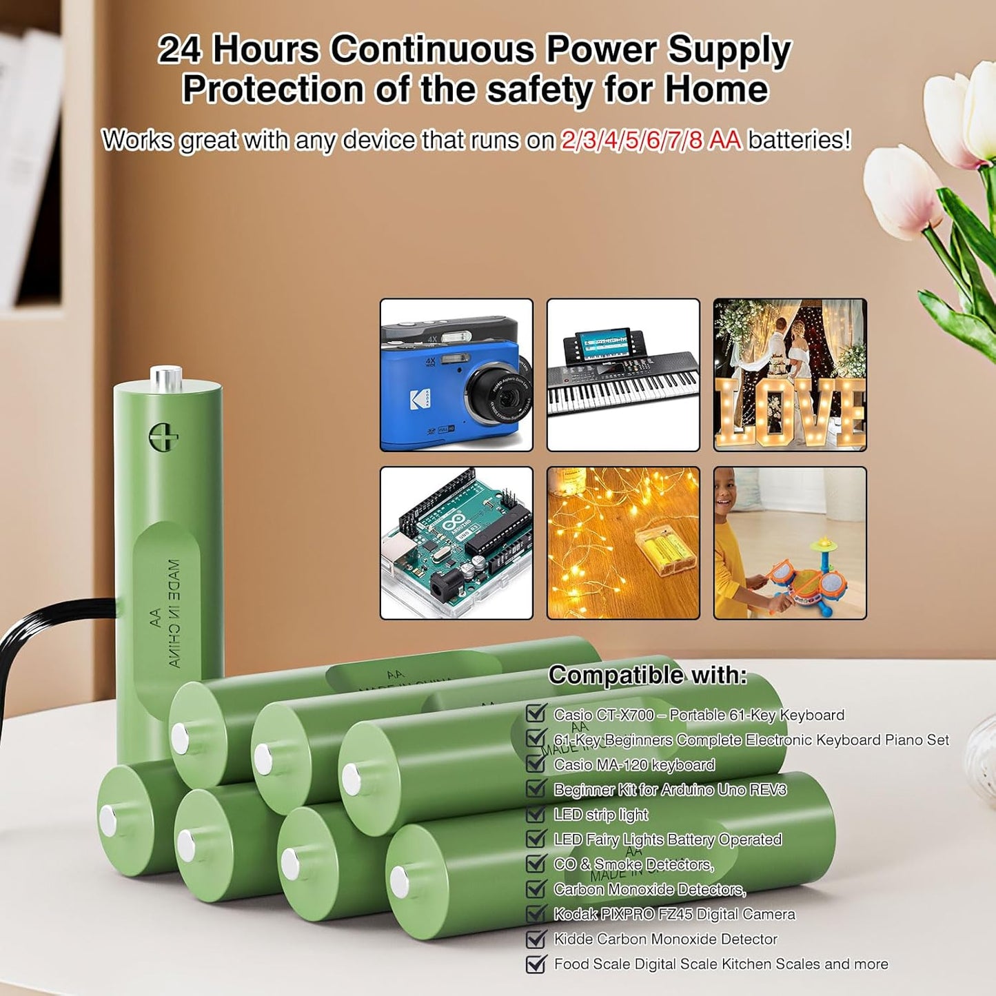 QUZOC Dummy 8 Adjustable AC Continuous Power Supply Adapter AA Battery kit (Replace up to AA Battery)