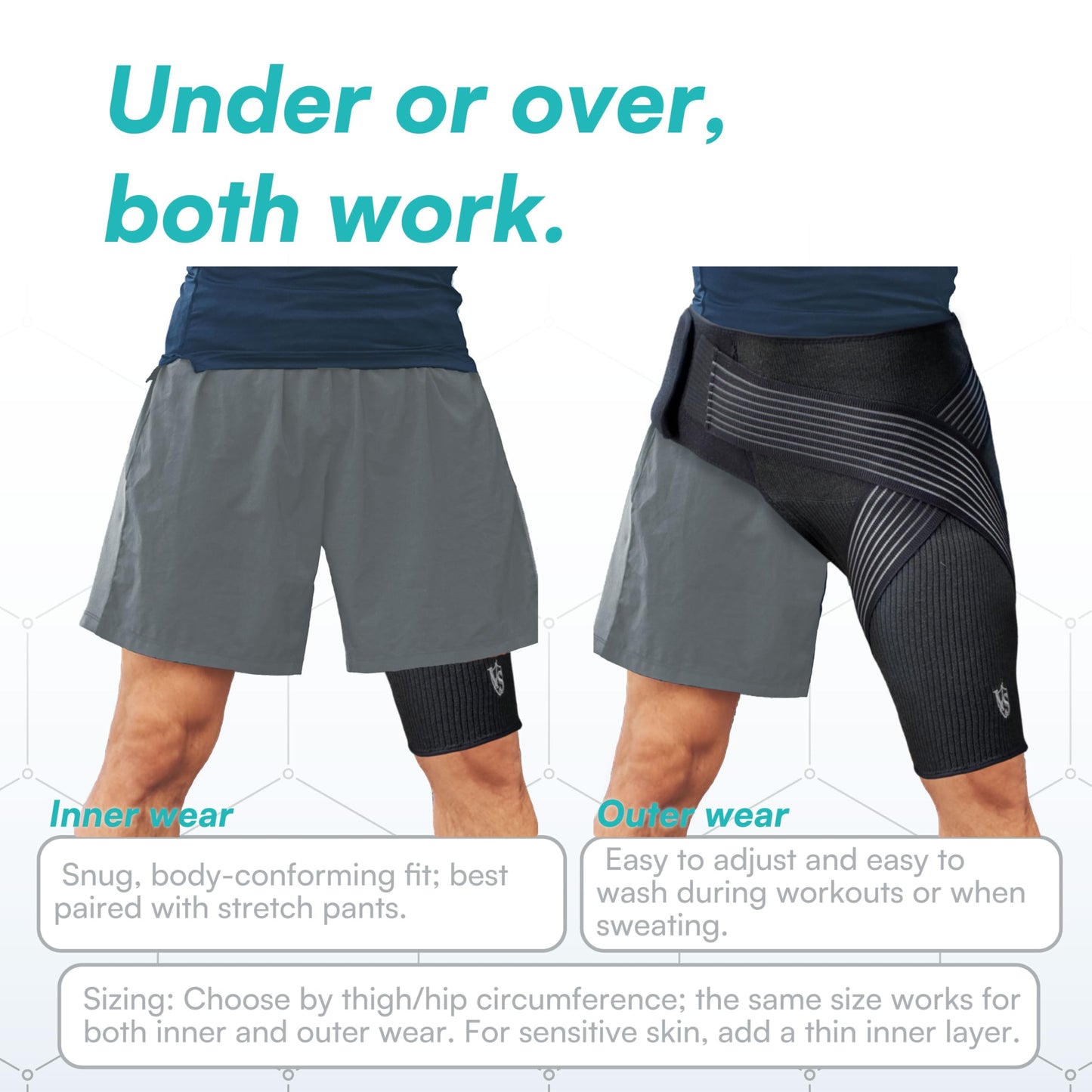 Vital Salveo Graphene Hip Brace for Women & Men – Hip & Thigh Brace with Compression Support for Hip Pain Relief, Adjustable Cross Strap for Sports, Walking & Daily Wear (1 PC) - Large