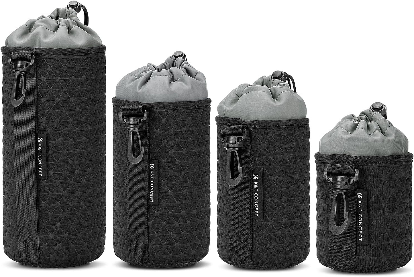 4 Pack Set, K&F CONCEPT Camera Lens Pouch Drawstring Lens Protective Bag, Camera Lens Case for DSLR SLR Lens