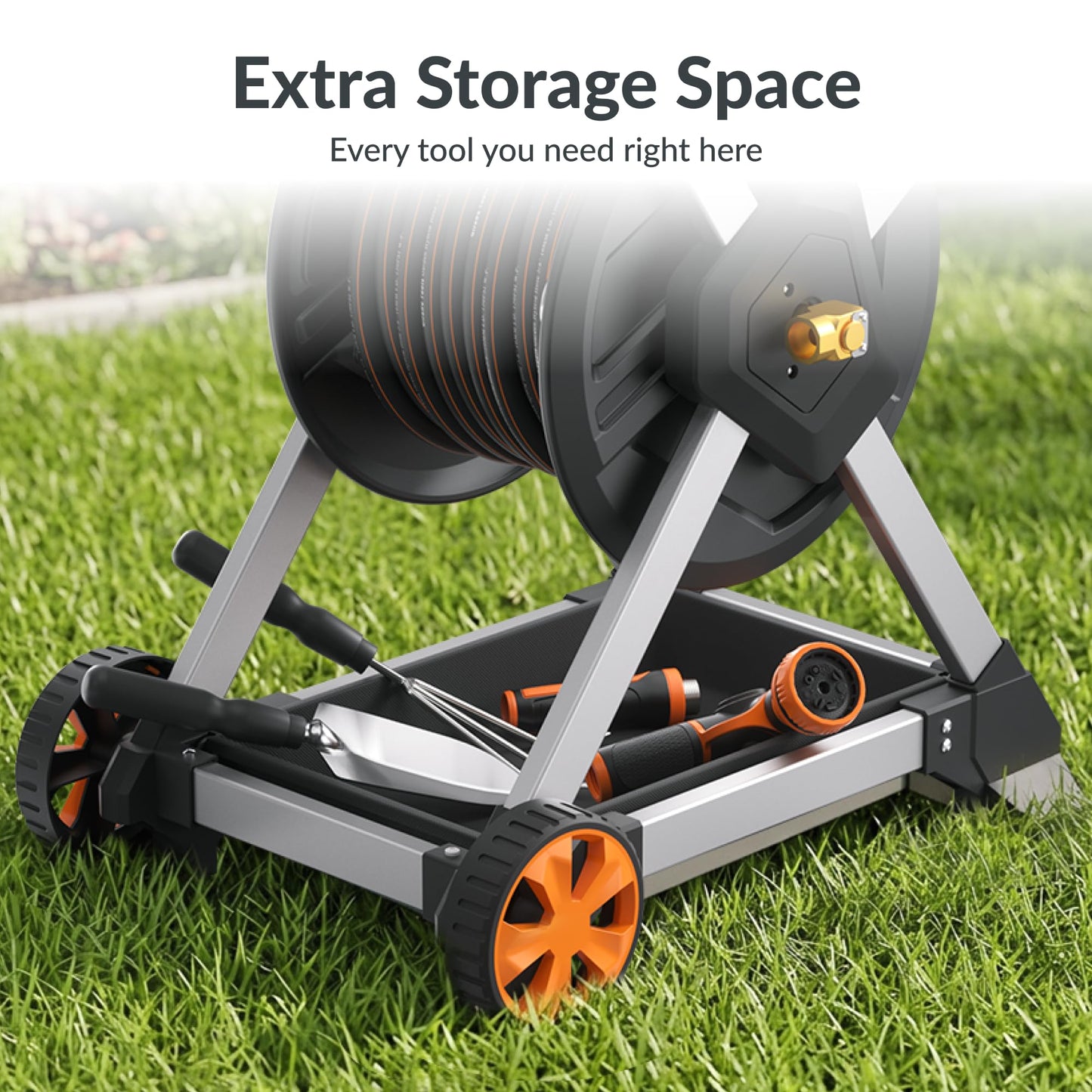 Giraffe Tools Garden Hose Reel Cart, 125FT 5/8" Hose Capacity with Wheels, Heavy Duty Water Hose Reel for Outside, 5ft Leader Hose, Hose Guide Pre-Installed, for Yard Lawn Garage