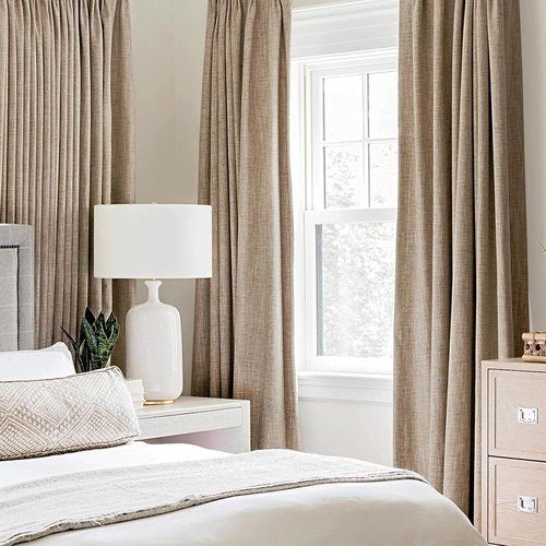 MIULEE 100% Blackout Linen Textured Curtains - Thermal Insulated Copper Brown Drapes | 52 x 63 Inch (2 Panels)