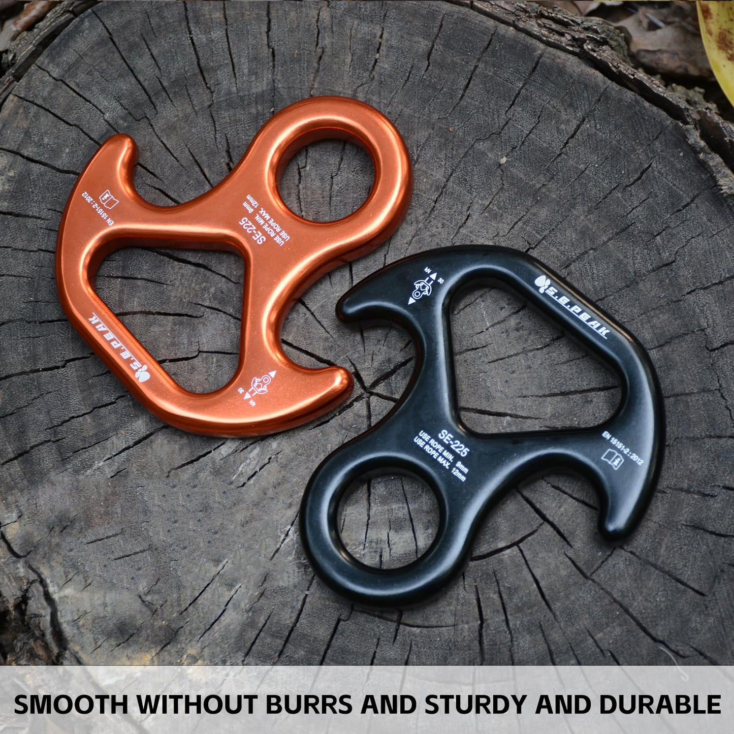 S.E.PEAK 30kN Rescue Figure 8 Descender with Bent-Ear, Rappelling Gear Downhill Equipment Belay Device for Rock Climbing/Aluminum Alloy, Black