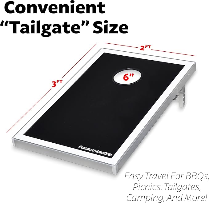 GoSports Tailgate Size 3 x 2 ft Cornhole Sets - Choose LED or Standard - Portable Set Includes 8 Bean Bags & Game Rules
