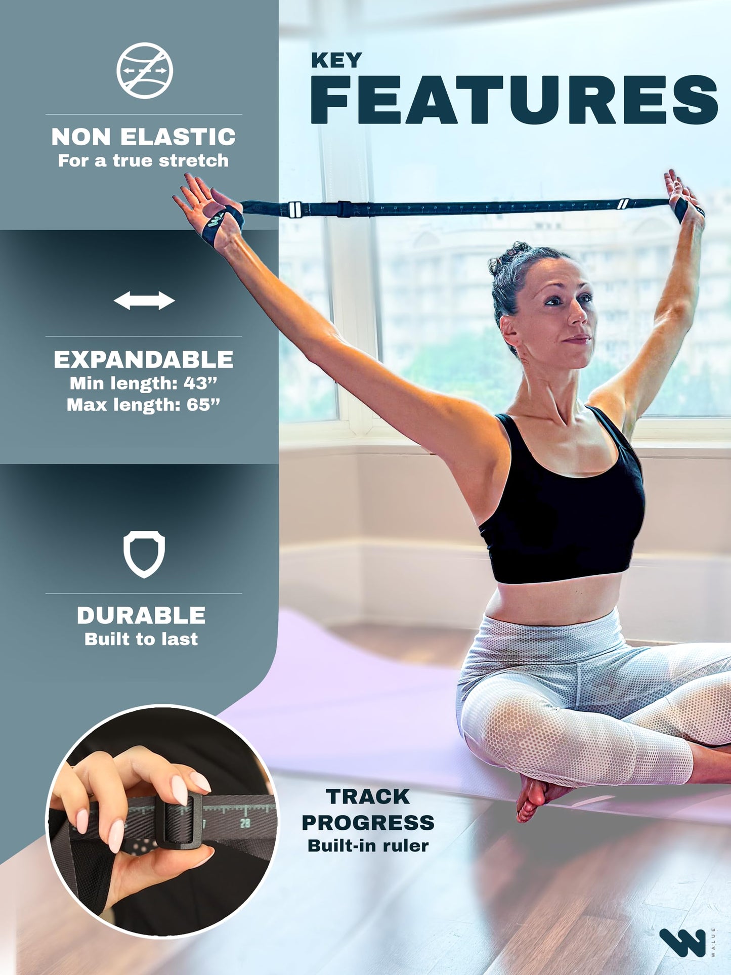 WALUE™ Posture Correction & Shoulder Exerciser – Non-Elastic Stretch Strap for Exercise, Yoga, Flexibility & Physical Therapy