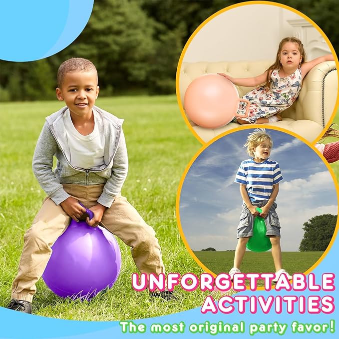 Lewtemi 6 Pcs Hopper Ball Carnival Outdoor Games 15 Inch Jumping Hopping Inflatable Bouncing Ball with Handle and Air Pump for Adults Sport Exercise (Light Colors)