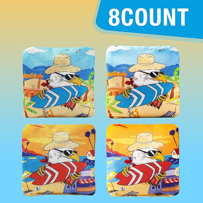 EunHo Cornhole Bags Regulation Dual Sided Set of 8, Professional Cornhole Bean Bags Slick & Sticky Side Bags with Carry Bag