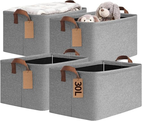 CHICVITA Large Storage Baskets - Foldable Organizers for Clothes & Toys | 16.8" x 11" x 9.8", Gray