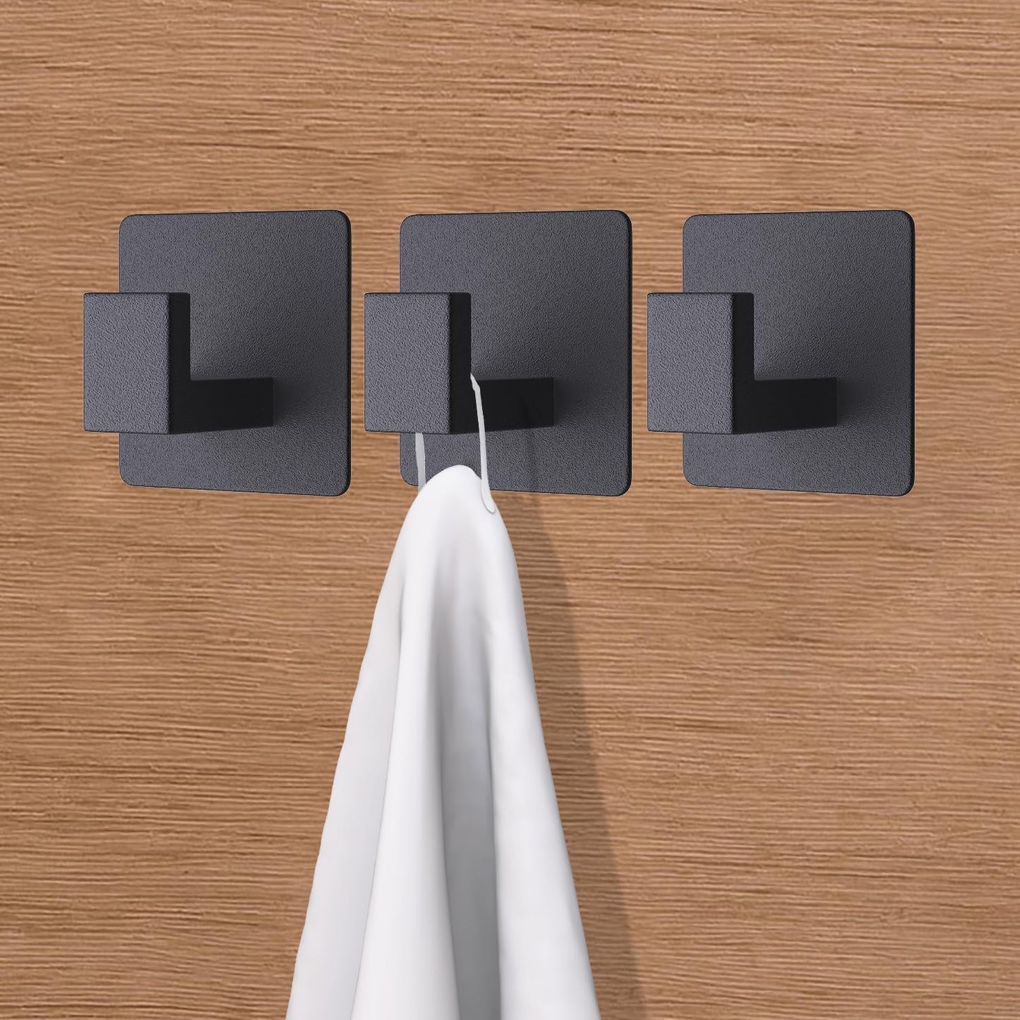 VAEHOLD Heavy Duty Adhesive Towel Hooks - 4 Pack Aluminum Wall Hooks for Kitchen & Bathroom (Black)