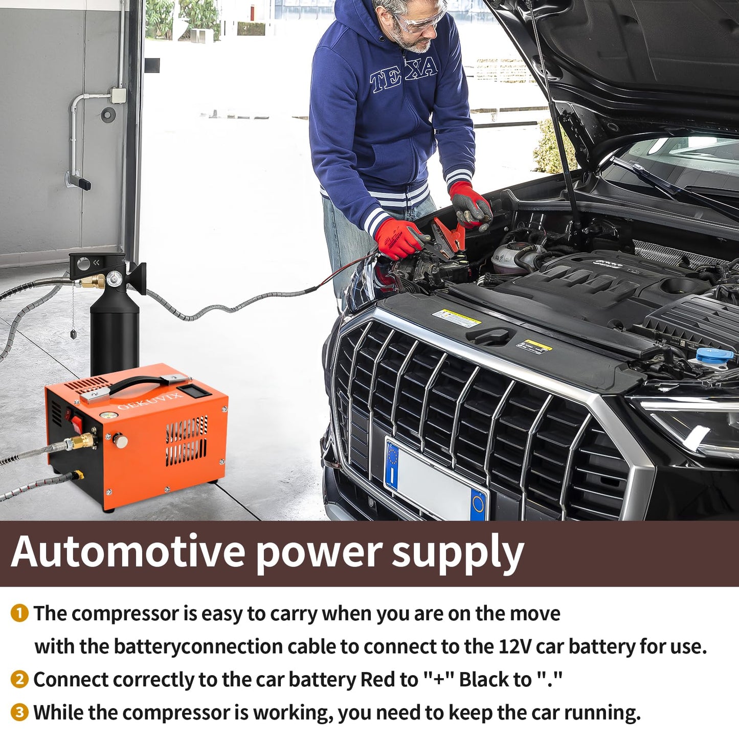 Portable PCP Air Compressor, 4500PSI/30MPa Water & Oil-Free,12V DC/110V AC Dual Power with Power Converter, Built-in Cooling Fan, High Pressure Air Pump for Airguns, Paintball Tank
