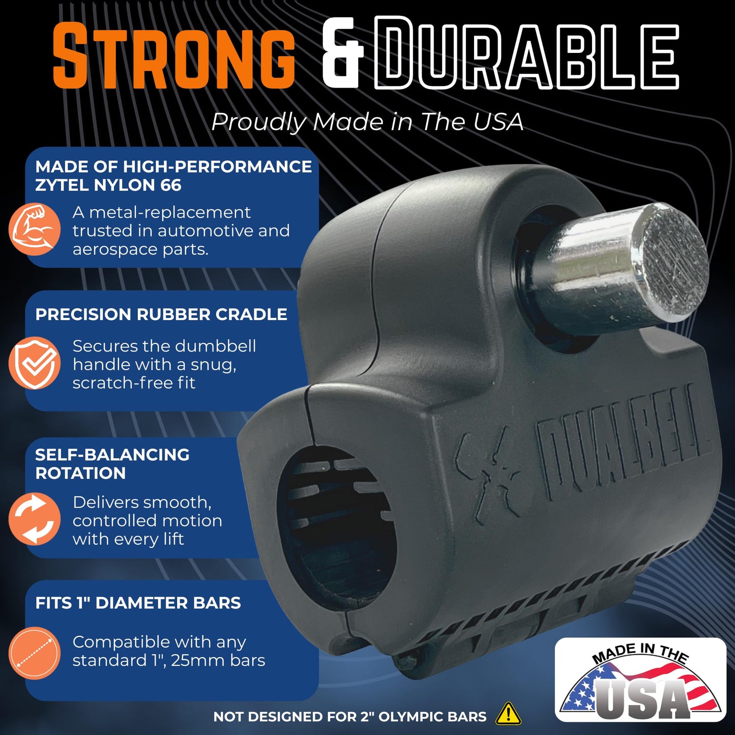 DUALBELL Dumbbell Barbell Converters- Heavy Duty Barbell Adapters, Convert Dumbbells to Barbell, 500lb Capacity, Easy Setup for 1" Bars, Turn Dumbbells into Weight Plates, Black Superset w/Red Weight Collars