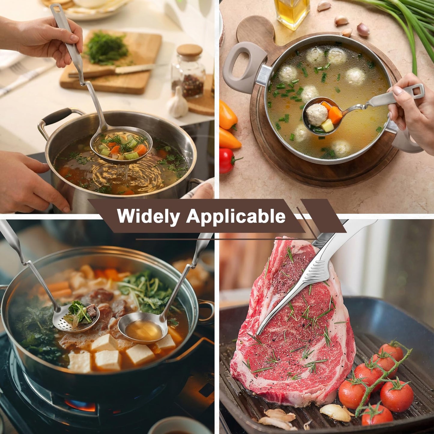 gisgfim 6 PCS Hot Pot Slotted Ladle Set Stainless Steel Soup Ladle BBQ Hotpot Tongs Kit Non Slip Cooking Utensils Stainless Hot Pot Accessories Shabu Shabu Utensils Strainer Set Skimmer Cookware Set