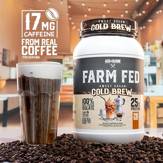 Axe & Sledge Farm Fed 100% Whey Protein Isolate | 25g Protein | Low Carb, Low Sugar, Gluten Free | Protein Powder for Men and Women | Keto | Made in The USA | 28 Servings, Sweet Cream Cold Brew
