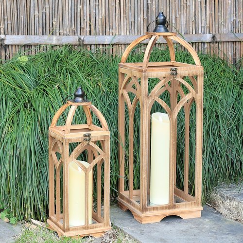 **DECORKEY Large Wooden Lantern Set - Rustic Indoor & Outdoor Candle Holders | 30’’/20’’H for Patio & Porch**
