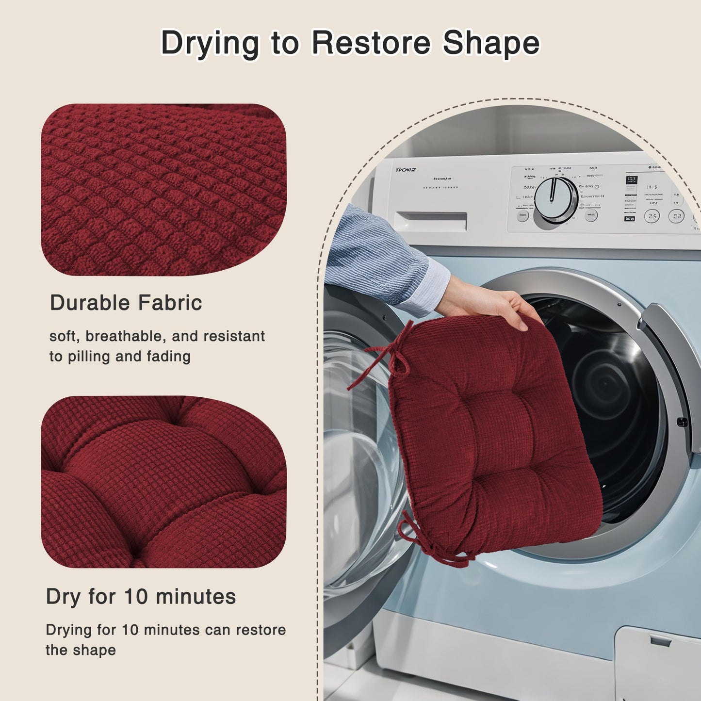 OVOV Chair Cushions for Dining Chairs Set of 4 Non-Slip Kitchen Seat Cushions 18" x 18" x 4" Indoor Seat Pads with Ties Red