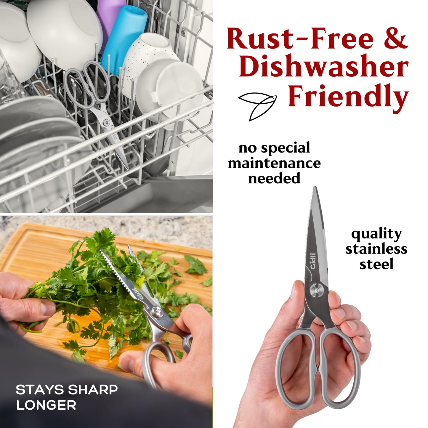 Premium Kitchen Scissors by Gidli – Lifetime Replacement Warranty* - Heavy Duty Kitchen Shears for Food – All-Purpose Stainless Steel Scissors – Dishwasher Safe, Comes Apart for Easy Cleaning