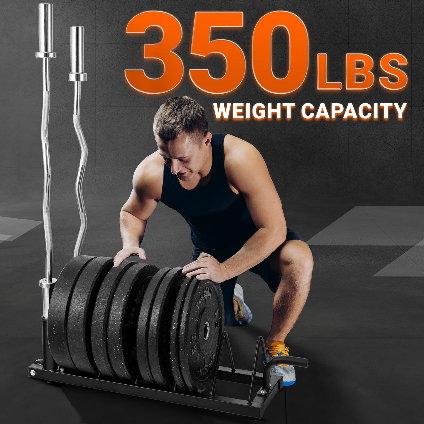 Yes4All Horizontal Weight Plate Rack Holder, Bumper Plate & Olympic Barbell Storage Rack with Steel Frame, Handle and Transport Wheels