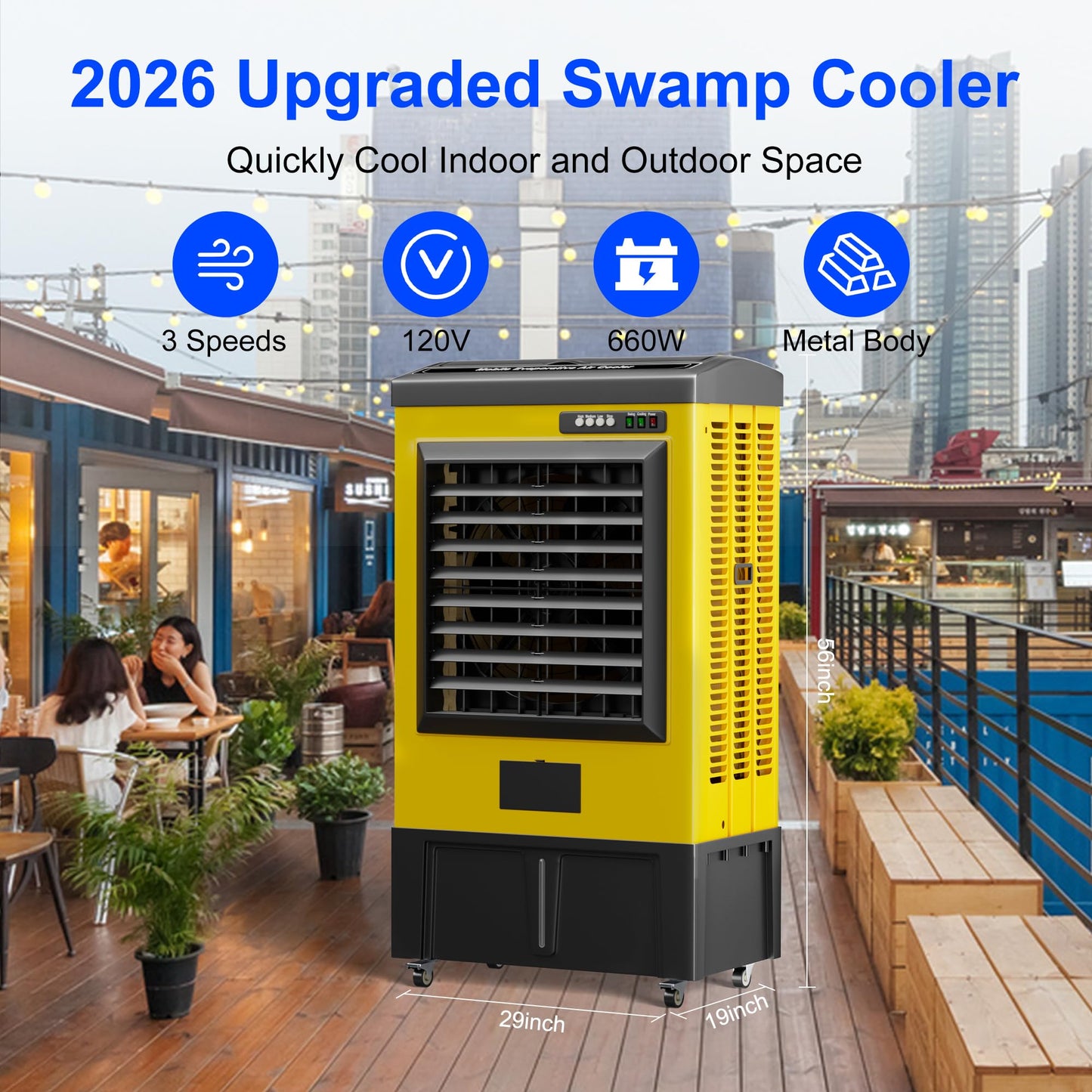 MEPTY 8979CFM Portable Swamp Cooler, Evaporative Air Cooler with 36 Gal Water Tank, Continuous Auto Fill, 3 Speeds, 120°Oscillation, Industrial Outdoor Swamp Coolers for Patios, Garage