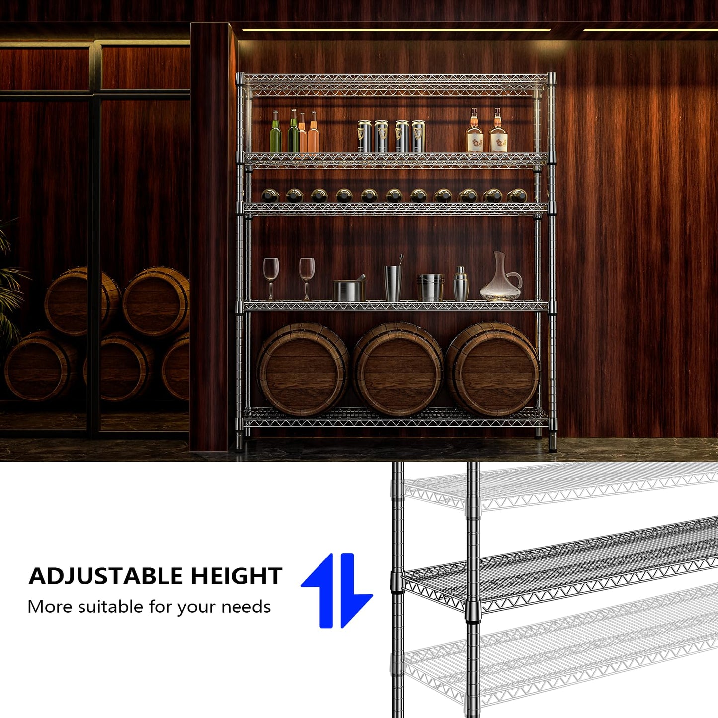 M MZG 3500LBS 59" W 5 Tier Storage Shelves Rack Metal Wire Shelving Unit, Storage Standing Shelf Organizer for Laundry Bathroom Kitchen Pantry Closet Garage, Chrome 17.7" D x 59.1" W x 70.4" H